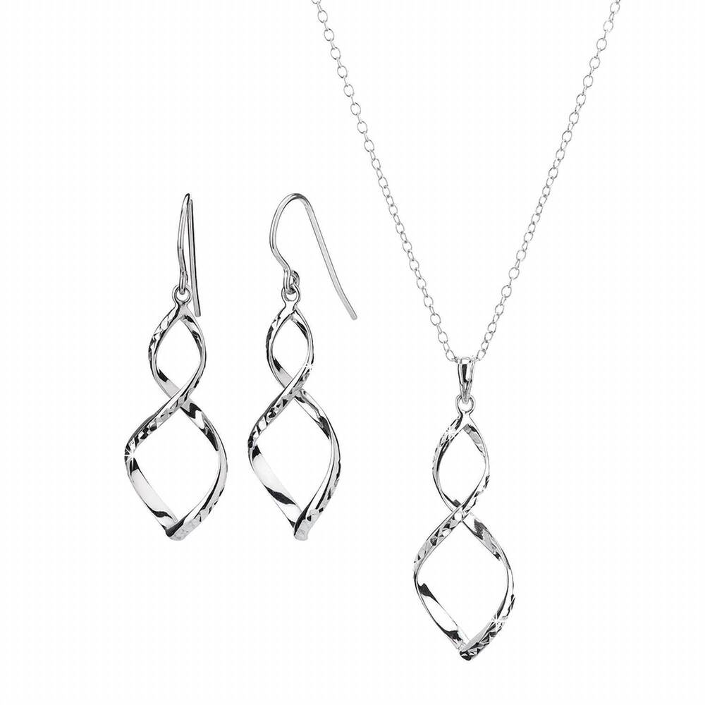 NEW GOLD & HONEY women's figure 8 with diamond cut drop earrings and pendant nec